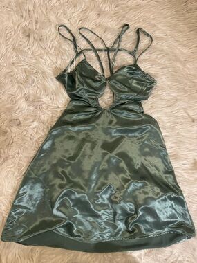 Urban Outfitters Olive Green Satin Cutout Mini Dress